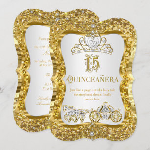 Quinceañera Tiara Mágica Invitación Dorado Blanco