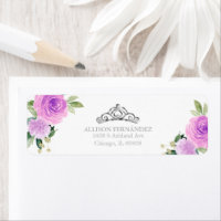 Quinceanera Tiara Plata Etiqueta Floral Púrpura