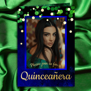 Quinceañera Verde y Azul Brillante con Hojuela de 