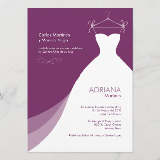 Quinceañera Vestido Púrpura Invitaciones