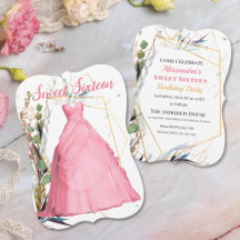 Quinceanera Vestido Rosa Invitación a hierbas silv