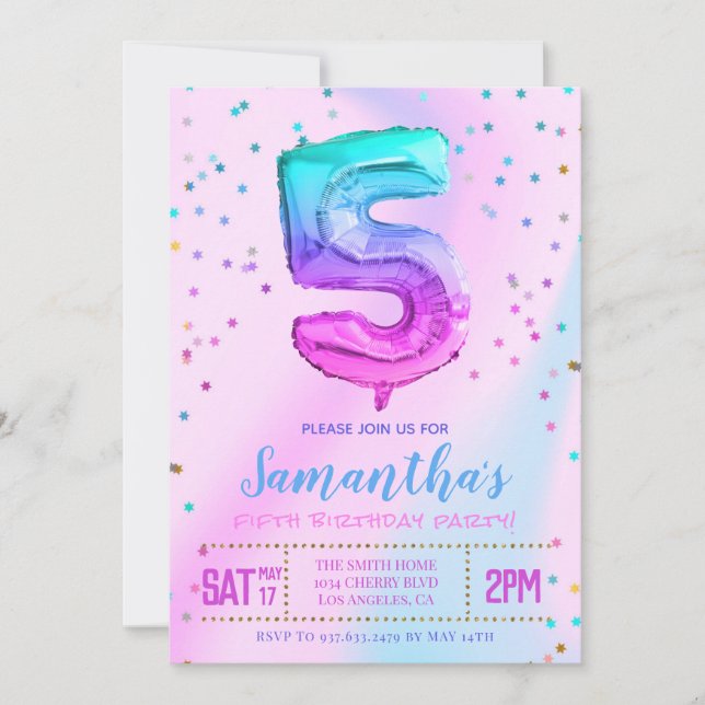 Quinta invitación a la fiesta de cumpleaños de Uni (Anverso)