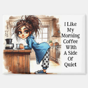 Quirky Café Lady Side De Un Imán Tranquilo