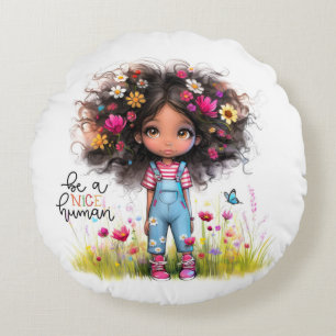 Quirky Chica Bonita almohada redonda humana