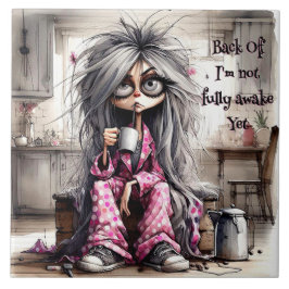 Quirky Coffee Lady Atrás De La Teja Cerámica