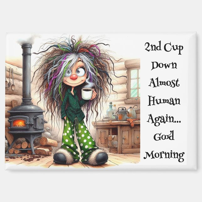 Quirky Coffee Lady Imán Casi Humano (Anverso)