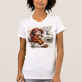 Quirky Coffee Lady Leer La Camiseta De La Habitaci