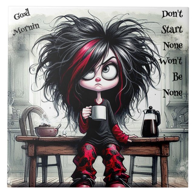 Quirky Coffee Lady No arranca azulejos cerámicos (Frente)