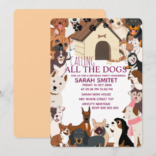Quirky Dog Birthday Pawty Invitación  Let's Pawty