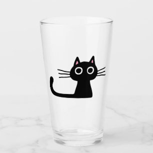 Quirky Gato Kitty Negro Vidrio de bebida felina