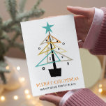 Quirky Retro Árbol de Navidad Mid Century Moderno<br><div class="desc">Dé a sus amigos y familia una original carta de vacaciones de mediados de siglo. Con su funky árbol de Navidad retro en turquesa,  naranja,  bronceado,  oro y negro seguro que será amado por todos los que lo reciben. También está disponible en la parte de atrás con una foto.</div>