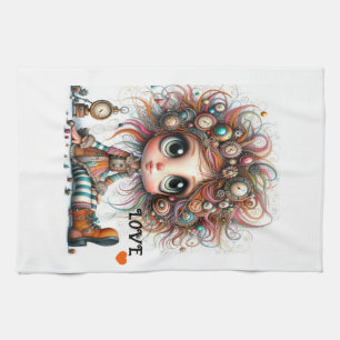 Quirky Steampunk Chica LOVE Kitchen Toallas
