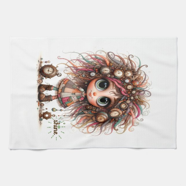 Quirky Steampunk Chica Shine Kitchen Toallas (Horizontal)