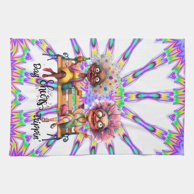 Quirky Wine Ladies Cheer Kitchen Toallas (Horizontal)