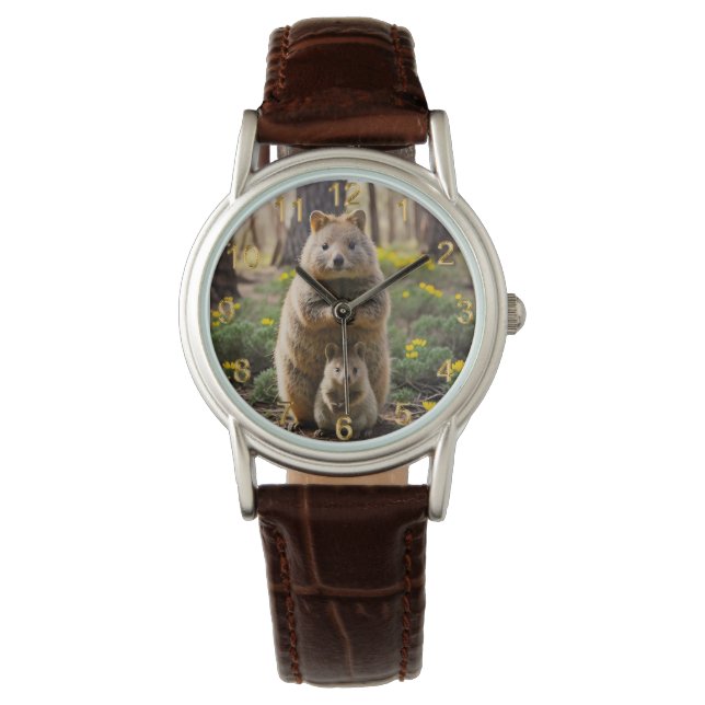 Quokka, Madre Y Bebé, Reloj De Cuero De Las Damas (Anverso)