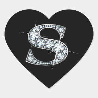 "R" Diamond Bling sobre Pegatina de corazón negro