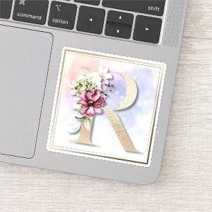 R Monograma Burgundy Pegatina Floral