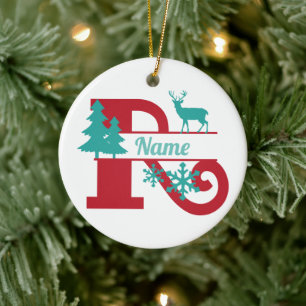 R Monograma Navidades iniciales Ornamento de árbol