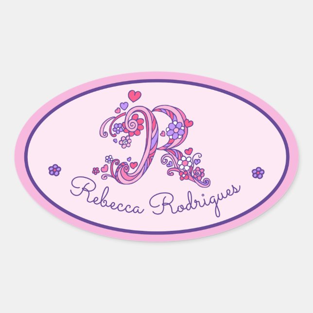 R monograma nombre personalizado id pegatinas rosa (Anverso)