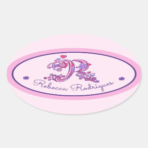 R monograma nombre personalizado id pegatinas rosa
