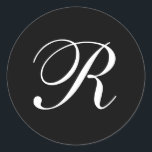 R Monograma Pegatinas blancos y negros<br><div class="desc">Estos pegatinas presentan un elegante monograma R cursivo. Excelente para favores matrimoniales,  sellos para sobres,  etc.</div>