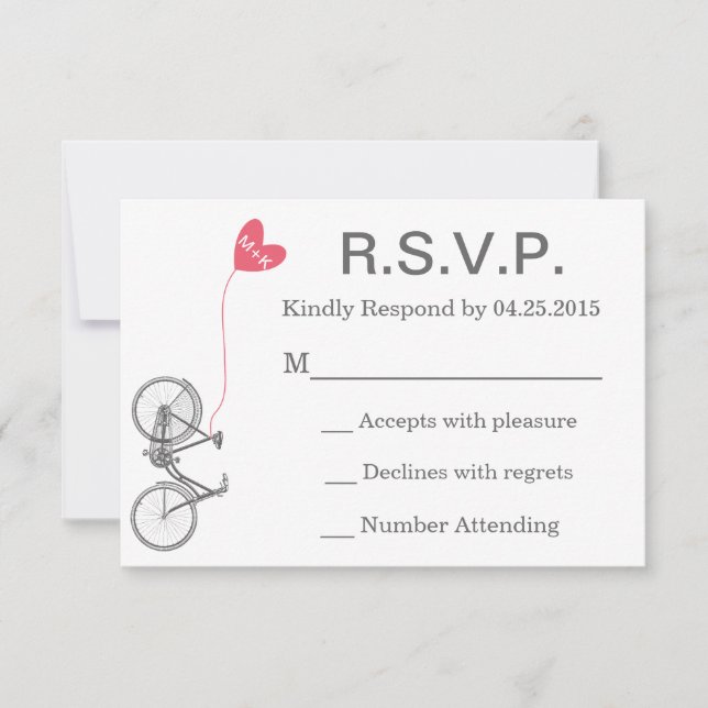 R.S.V.P. Invitación de Boda Bicicleta y Corazón (Anverso)