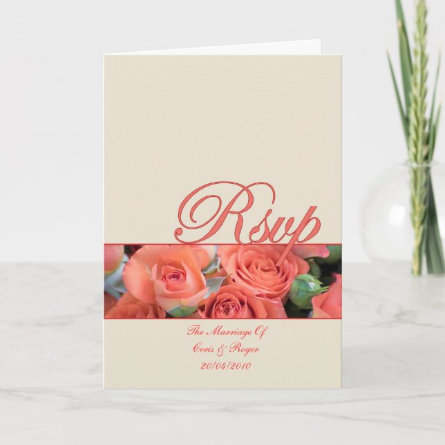 R.S.V.P, RSVP, tarjeta de confirmación de boda con (Anverso)