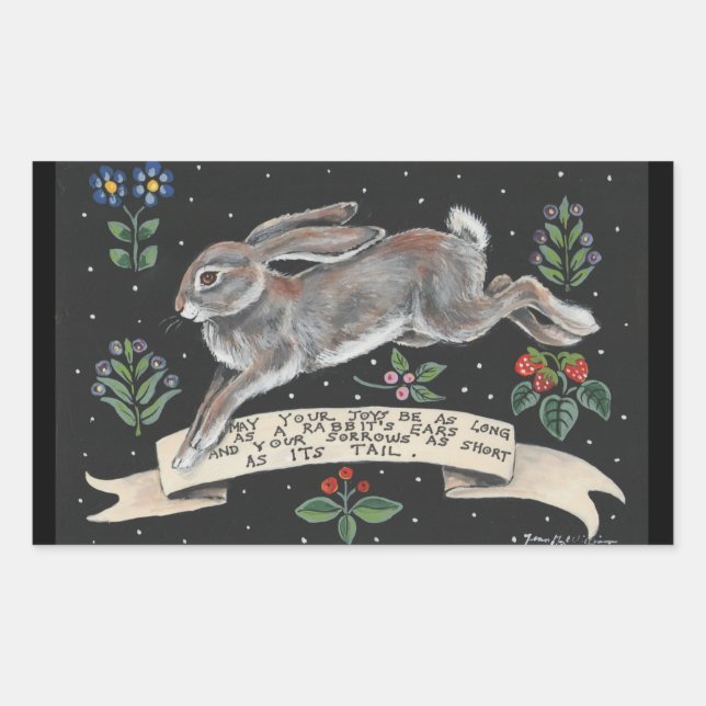 Rabbit Hare Pegatina Inspirador Floral negra (Anverso)