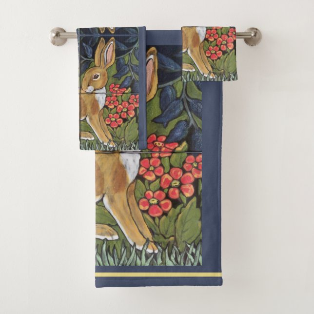 Rabbit Tapestry Tile Floral Marina Azul Cuero Deco (In situ)