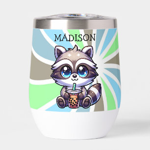 Raccón kawaii con té de burbuja personalizado