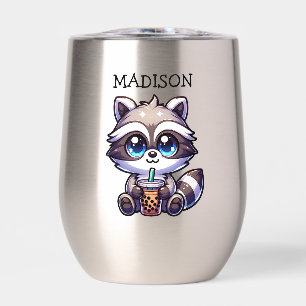 Raccón kawaii con té de burbuja personalizado