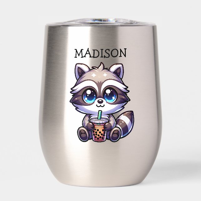 Raccón kawaii con té de burbuja personalizado (Frente)