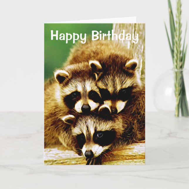 Raccoon Babies Feliz cumpleaños tarjeta de felicit (Anverso)