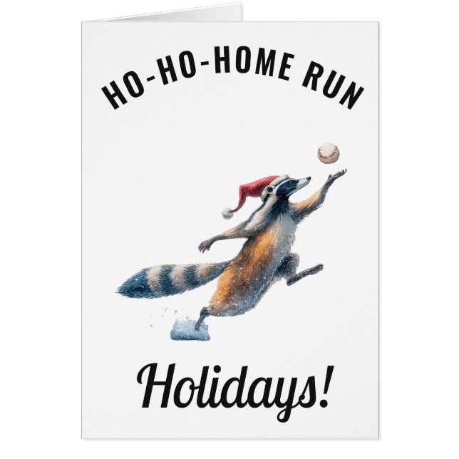 Raccoon Baseball Holiday Card – Editable Message (Frente)