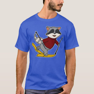 Raccoon como esquiador con esquís y polos de esquí