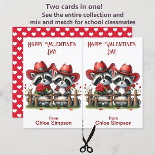 Raccoon Cowboys Tarjeta de San Valentín para niños