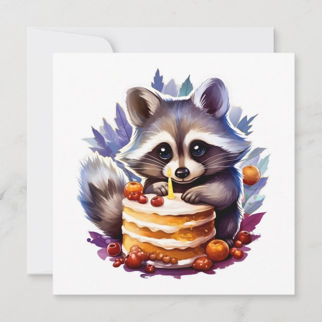 Raccoon de invierno con una tarta de cumpleaños nú (Anverso)