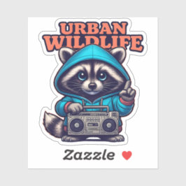 Raccoon en Hoodie con Pegatina Boombox