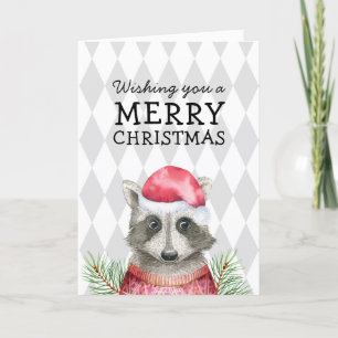 Raccoon en Santa Hat Whimsical Feliz Navidad