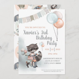 Raccoon En Scooter Birthday Party Invitación