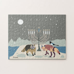 Raccoon.Fox.Magpie Hanukkah 11x14 Puzzle