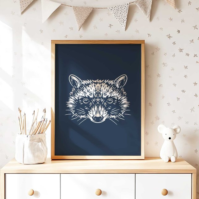 Raccoon | Impresión de pared de racconos de animal (Woodland Raccoon Nursery Wall Art Poster Print by TinkPrints. )