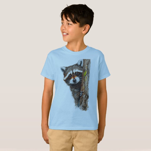 Raccoon lindo en la camiseta de los niños árboles (Anverso completo)