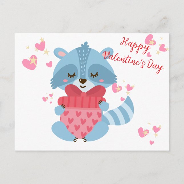 Raccoon lindo ¡Feliz Día de San Valentín! Tarjeta  (Anverso)