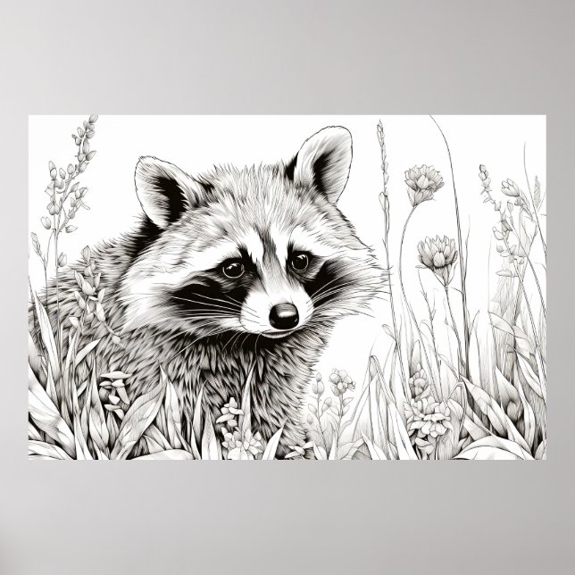 Raccoon Pacífica Prairie Esbozo Dibujo Arte (Frente)