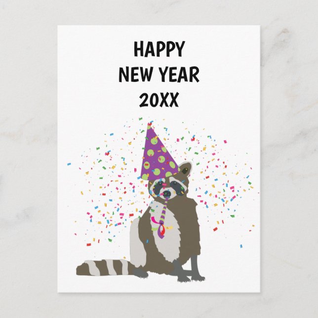 Raccoon Partying - Tarjeta de Año Nuevo para anima (Anverso)