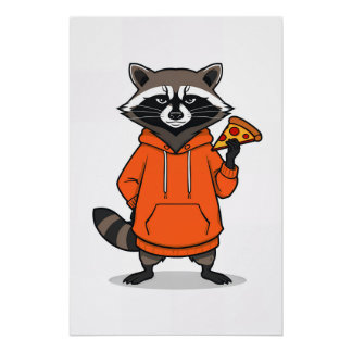 Raccoon Pizza Poster – Funny Cartoon Pizza Art