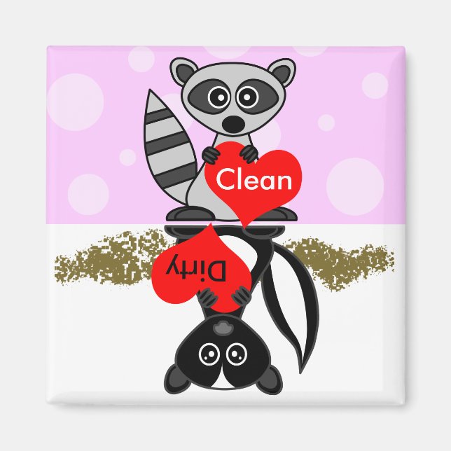 Raccoon & Skunk Clean / Imán de lavavajillas sucio (Frente)