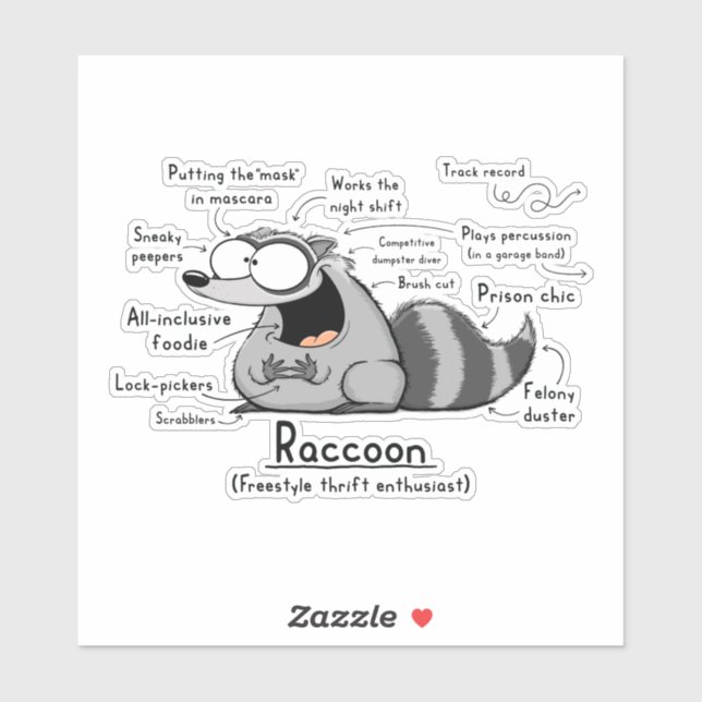 Raccoon Wordy Art Vinyl Pegatina (Hoja)