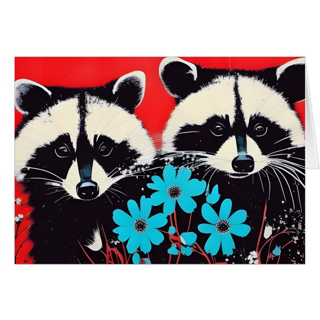Raccoons Adorables Todas Las Ocasiones Tarjeta De  (Anverso (Horizontal))